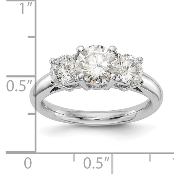 14K White Gold 3-Stone (Holds 1.5 carat (7.5mm) Round Center and (2-5.8mm) Round Sides) Engagement Ring Mounting