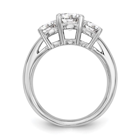 14K White Gold 3-Stone (Holds 1 carat (6.5mm) Round Center and (2-5.2mm) Round Sides) Engagement Ring Mounting