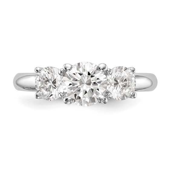 14K White Gold 3-Stone (Holds 1 carat (6.5mm) Round Center and (2-5.2mm) Round Sides) Engagement Ring Mounting
