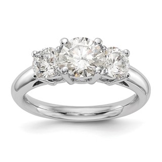 14K White Gold 3-Stone (Holds 1 carat (6.5mm) Round Center and (2-5.2mm) Round Sides) Engagement Ring Mounting