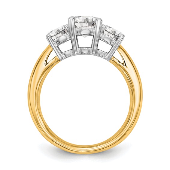 14K Two-tone 3-Stone (Holds 1 carat (6.5mm) Round Center and (2-5.2mm) Round Sides) Engagement Ring Mounting