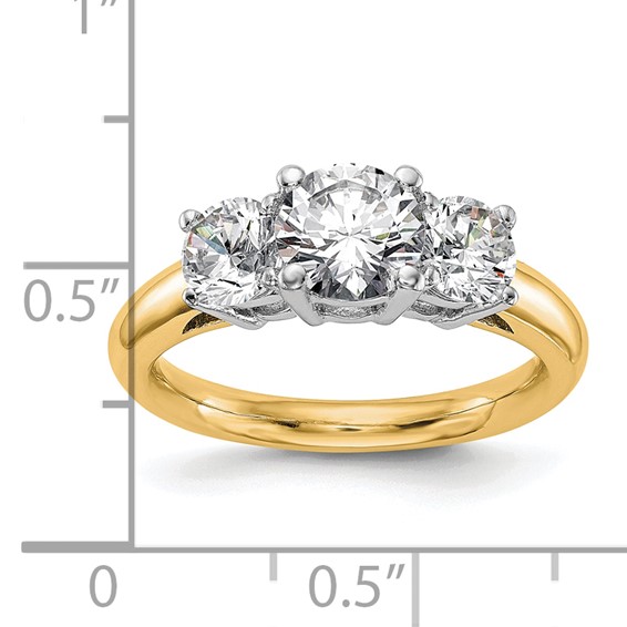 14K Two-tone 3-Stone (Holds 1 carat (6.5mm) Round Center and (2-5.2mm) Round Sides) Engagement Ring Mounting