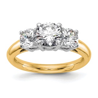 14K Two-tone 3-Stone (Holds 1 carat (6.5mm) Round Center and (2-5.2mm) Round Sides) Engagement Ring Mounting