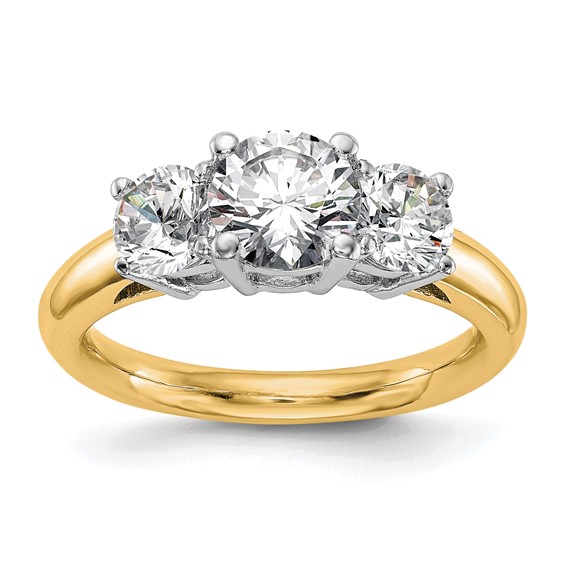 14K Two-tone 3-Stone (Holds 1 carat (6.5mm) Round Center and (2-5.2mm) Round Sides) Engagement Ring Mounting