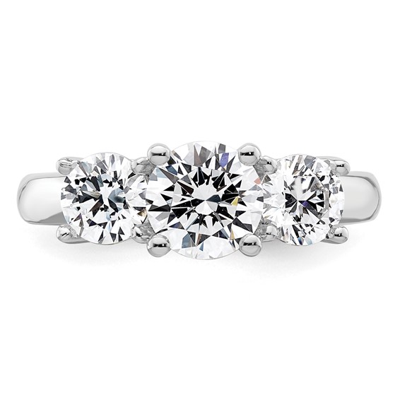14K White Gold 3-Stone (Holds 1.25 carat (7.00mm) Round Center and (2-5.5mm) Round Sides) Engagement Ring Mounting