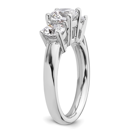 14K White Gold 3-Stone (Holds 1.25 carat (7.00mm) Round Center and (2-5.5mm) Round Sides) Engagement Ring Mounting
