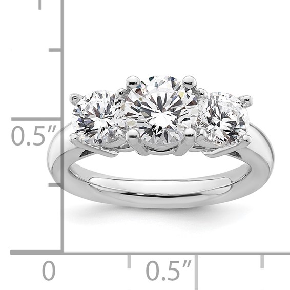 14K White Gold 3-Stone (Holds 1.25 carat (7.00mm) Round Center and (2-5.5mm) Round Sides) Engagement Ring Mounting