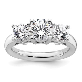 14K White Gold 3-Stone (Holds 1.25 carat (7.00mm) Round Center and (2-5.5mm) Round Sides) Engagement Ring Mounting