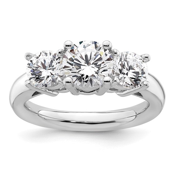 14K White Gold 3-Stone (Holds 1.25 carat (7.00mm) Round Center and (2-5.5mm) Round Sides) Engagement Ring Mounting