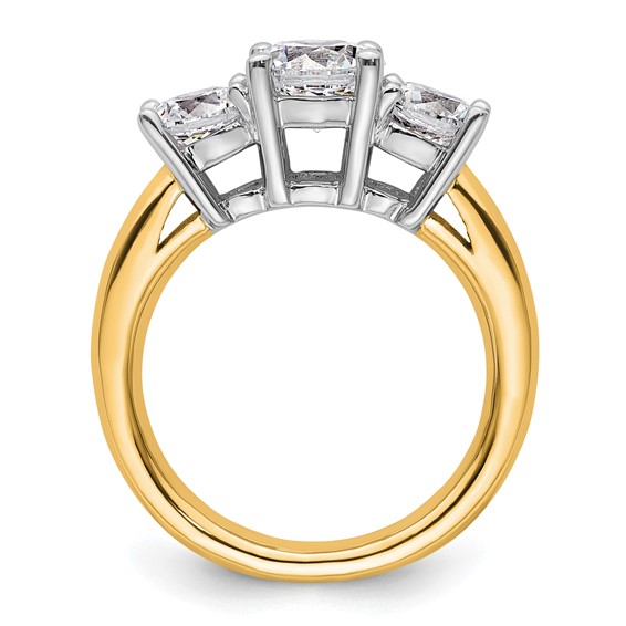 14K Two-tone 3-Stone (Holds 1.25 carat (7.00mm) Round Center and (2-5.5mm) Round Sides) Engagement Ring Mounting