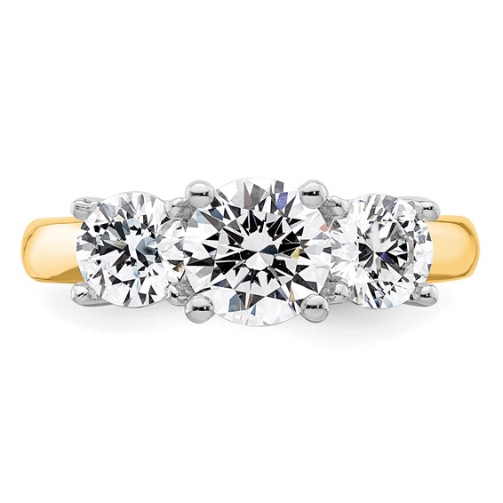 14K Two-tone 3-Stone (Holds 1.25 carat (7.00mm) Round Center and (2-5.5mm) Round Sides) Engagement Ring Mounting