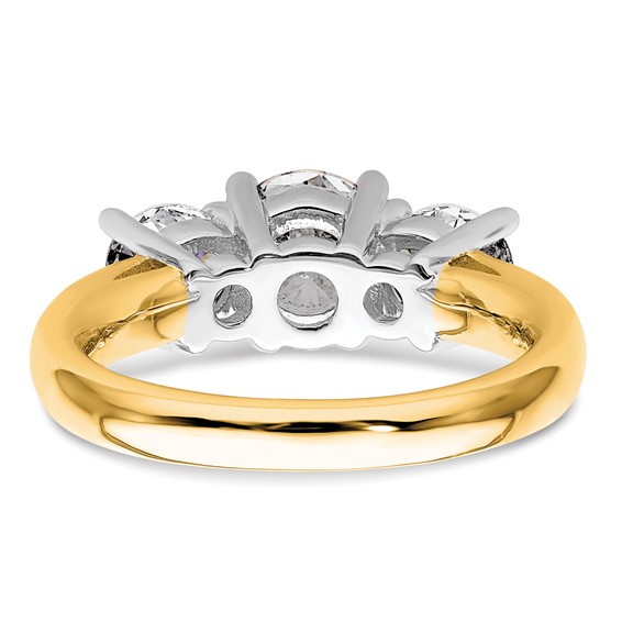 14K Two-tone 3-Stone (Holds 1.25 carat (7.00mm) Round Center and (2-5.5mm) Round Sides) Engagement Ring Mounting