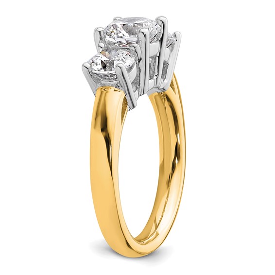 14K Two-tone 3-Stone (Holds 1.25 carat (7.00mm) Round Center and (2-5.5mm) Round Sides) Engagement Ring Mounting