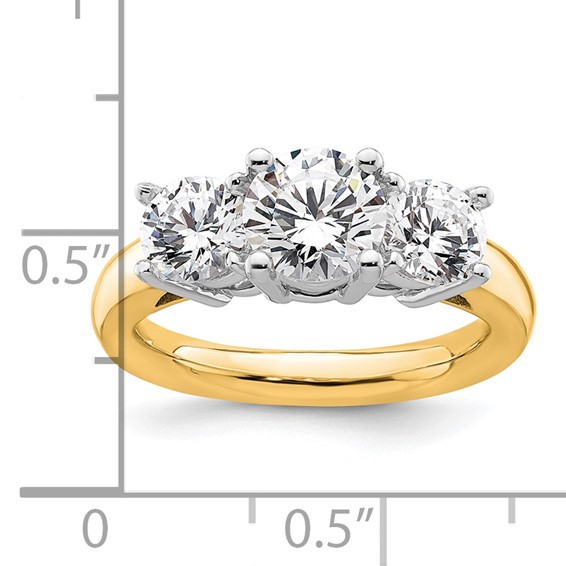 14K Two-tone 3-Stone (Holds 1.25 carat (7.00mm) Round Center and (2-5.5mm) Round Sides) Engagement Ring Mounting