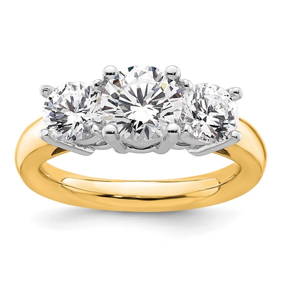 14K Two-tone 3-Stone (Holds 1.25 carat (7.00mm) Round Center and (2-5.5mm) Round Sides) Engagement Ring Mounting