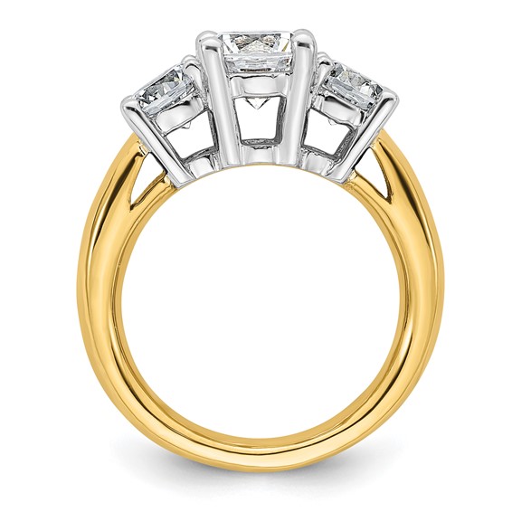 14K Two-tone 3-Stone (Holds 1.5 carat (7.5mm) Round Center and (2-5.8mm) Round Sides) Engagement Ring Mounting