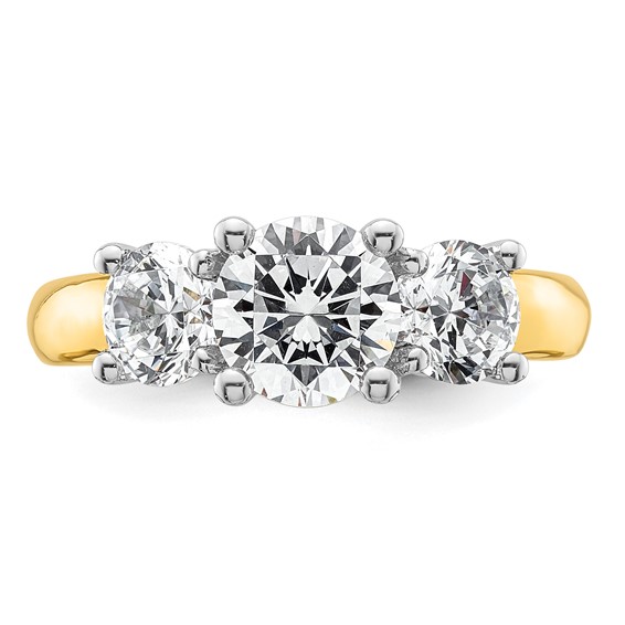 14K Two-tone 3-Stone (Holds 1.5 carat (7.5mm) Round Center and (2-5.8mm) Round Sides) Engagement Ring Mounting