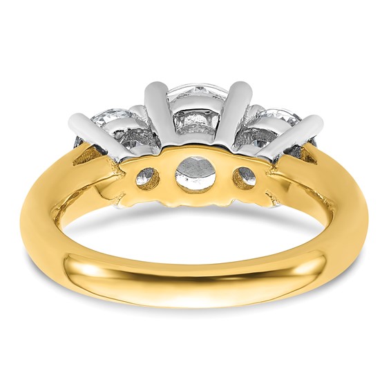 14K Two-tone 3-Stone (Holds 1.5 carat (7.5mm) Round Center and (2-5.8mm) Round Sides) Engagement Ring Mounting