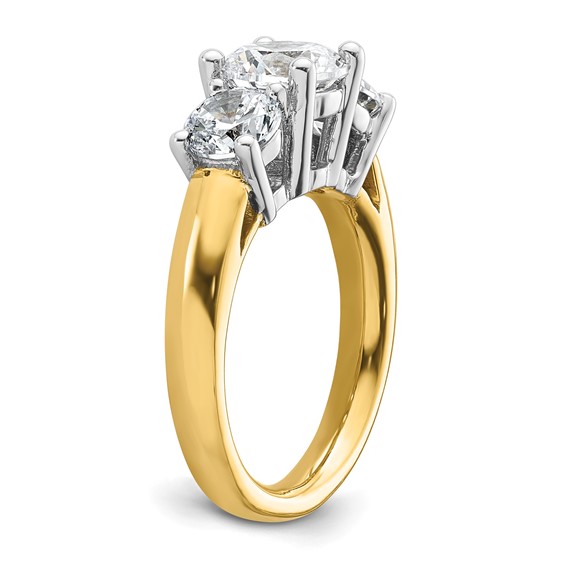 14K Two-tone 3-Stone (Holds 1.5 carat (7.5mm) Round Center and (2-5.8mm) Round Sides) Engagement Ring Mounting