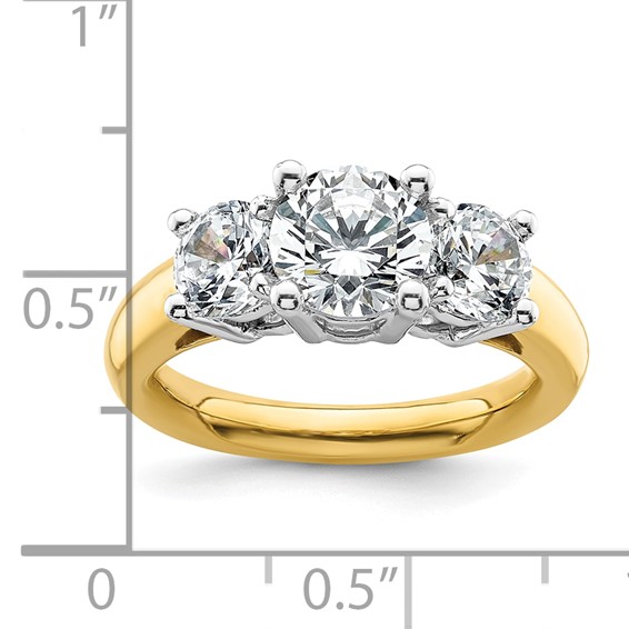 14K Two-tone 3-Stone (Holds 1.5 carat (7.5mm) Round Center and (2-5.8mm) Round Sides) Engagement Ring Mounting