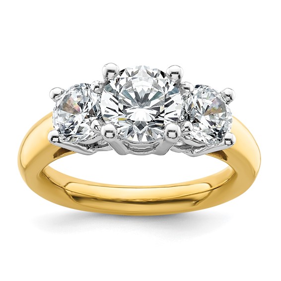 14K Two-tone 3-Stone (Holds 1.5 carat (7.5mm) Round Center and (2-5.8mm) Round Sides) Engagement Ring Mounting