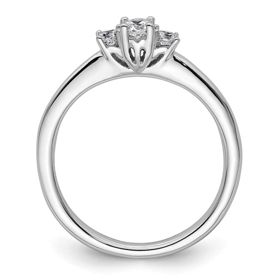 14K White Gold 3-Stone (Holds 1/8 carat (3.20mm) Round Center and (2-2.5mm) Round Sides) Engagement Ring Mounting