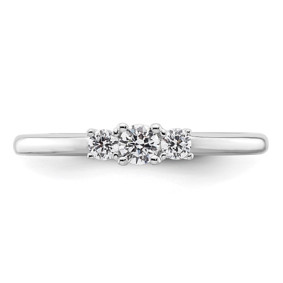 14K White Gold 3-Stone (Holds 1/8 carat (3.20mm) Round Center and (2-2.5mm) Round Sides) Engagement Ring Mounting