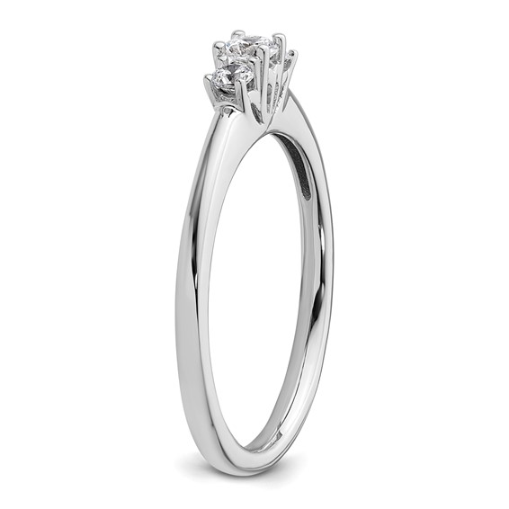 14K White Gold 3-Stone (Holds 1/8 carat (3.20mm) Round Center and (2-2.5mm) Round Sides) Engagement Ring Mounting