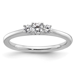 14K White Gold 3-Stone (Holds 1/8 carat (3.20mm) Round Center and (2-2.5mm) Round Sides) Engagement Ring Mounting