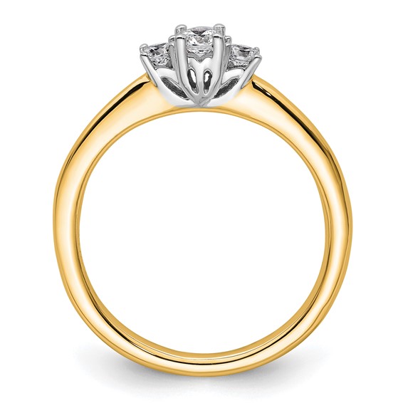 14K Two-tone 3-Stone (Holds 1/8 carat (3.20mm) Round Center and (2-2.5mm) Round Sides) Engagement Ring Mounting