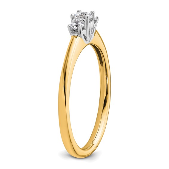 14K Two-tone 3-Stone (Holds 1/8 carat (3.20mm) Round Center and (2-2.5mm) Round Sides) Engagement Ring Mounting