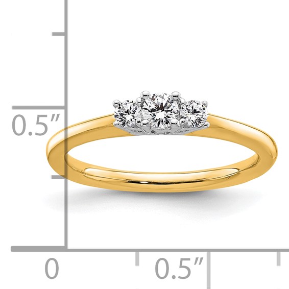 14K Two-tone 3-Stone (Holds 1/8 carat (3.20mm) Round Center and (2-2.5mm) Round Sides) Engagement Ring Mounting