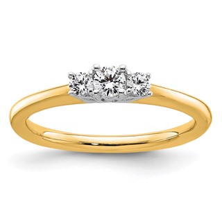 14K Two-tone 3-Stone (Holds 1/8 carat (3.20mm) Round Center and (2-2.5mm) Round Sides) Engagement Ring Mounting