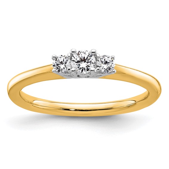 14K Two-tone 3-Stone (Holds 1/8 carat (3.20mm) Round Center and (2-2.5mm) Round Sides) Engagement Ring Mounting