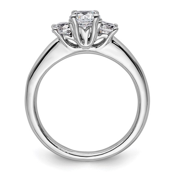 14K White Gold 3-Stone (Holds 1/2 carat (5.20mm) Round Center and (2-4.1mm) Round Sides) Engagement Ring Mounting