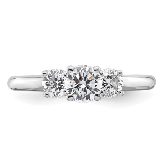14K White Gold 3-Stone (Holds 1/2 carat (5.20mm) Round Center and (2-4.1mm) Round Sides) Engagement Ring Mounting