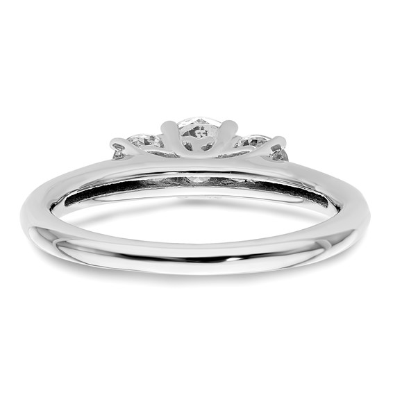 14K White Gold 3-Stone (Holds 1/2 carat (5.20mm) Round Center and (2-4.1mm) Round Sides) Engagement Ring Mounting