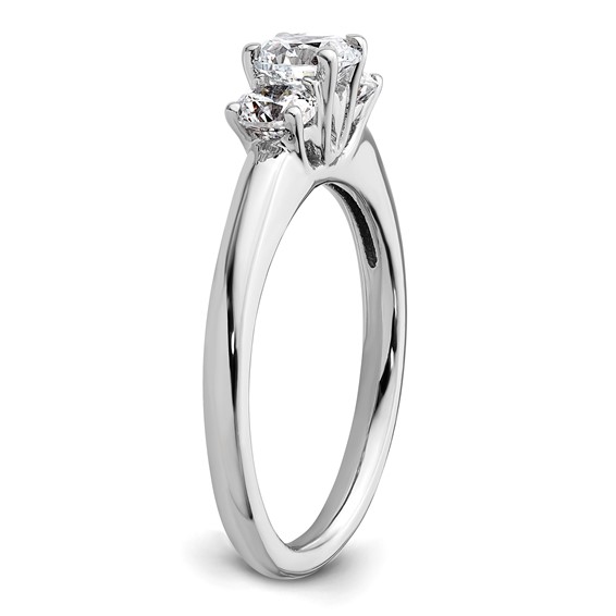 14K White Gold 3-Stone (Holds 1/2 carat (5.20mm) Round Center and (2-4.1mm) Round Sides) Engagement Ring Mounting