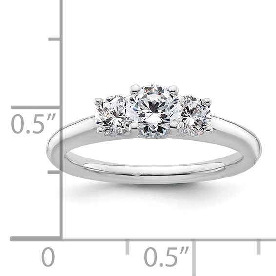 14K White Gold 3-Stone (Holds 1/2 carat (5.20mm) Round Center and (2-4.1mm) Round Sides) Engagement Ring Mounting