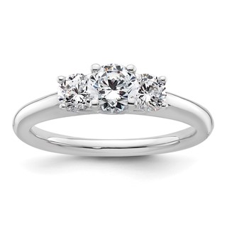 14K White Gold 3-Stone (Holds 1/2 carat (5.20mm) Round Center and (2-4.1mm) Round Sides) Engagement Ring Mounting