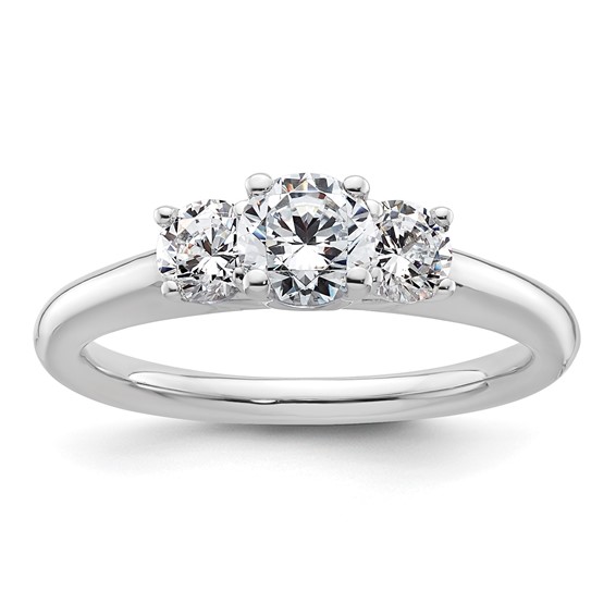 14K White Gold 3-Stone (Holds 1/2 carat (5.20mm) Round Center and (2-4.1mm) Round Sides) Engagement Ring Mounting