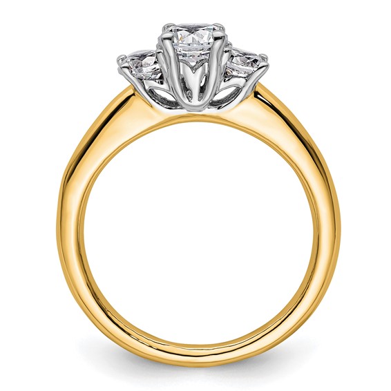 14K Two-tone 3-Stone (Holds 1/2 carat (5.20mm) Round Center and (2-4.1mm) Round Sides) Engagement Ring Mounting