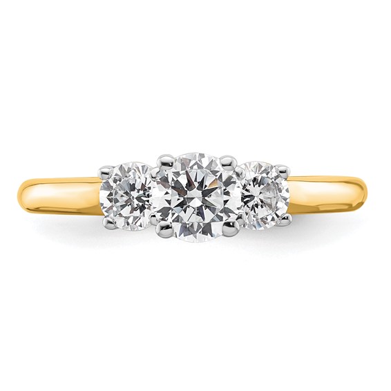 14K Two-tone 3-Stone (Holds 1/2 carat (5.20mm) Round Center and (2-4.1mm) Round Sides) Engagement Ring Mounting