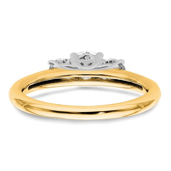 14K Two-tone 3-Stone (Holds 1/2 carat (5.20mm) Round Center and (2-4.1mm) Round Sides) Engagement Ring Mounting