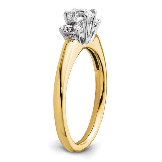 14K Two-tone 3-Stone (Holds 1/2 carat (5.20mm) Round Center and (2-4.1mm) Round Sides) Engagement Ring Mounting