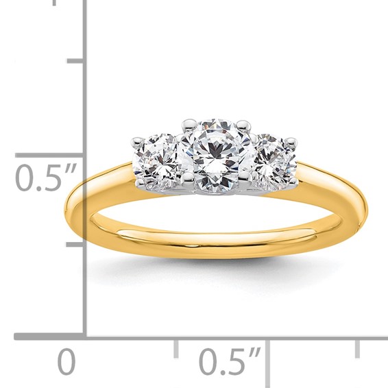 14K Two-tone 3-Stone (Holds 1/2 carat (5.20mm) Round Center and (2-4.1mm) Round Sides) Engagement Ring Mounting