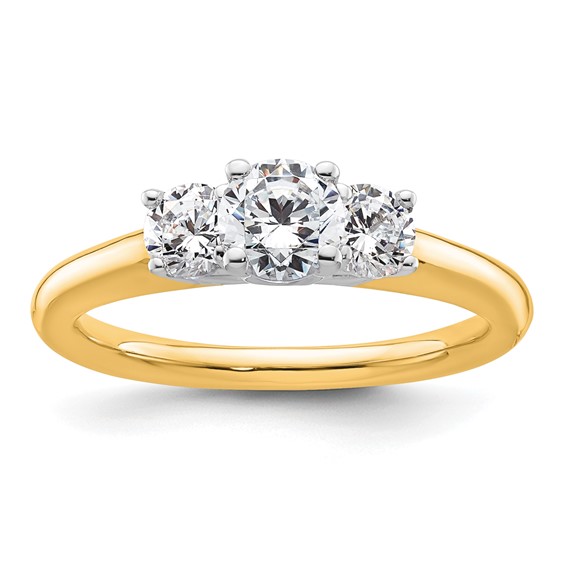 14K Two-tone 3-Stone (Holds 1/2 carat (5.20mm) Round Center and (2-4.1mm) Round Sides) Engagement Ring Mounting