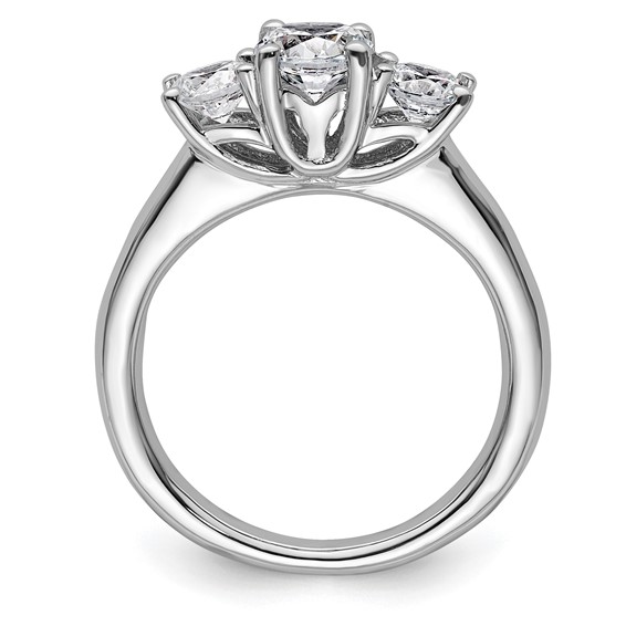 14K White Gold 3-Stone (Holds 3/4 carat (5.80mm) Round Center and (2-4.6mm) Round Sides) Engagement Ring Mounting