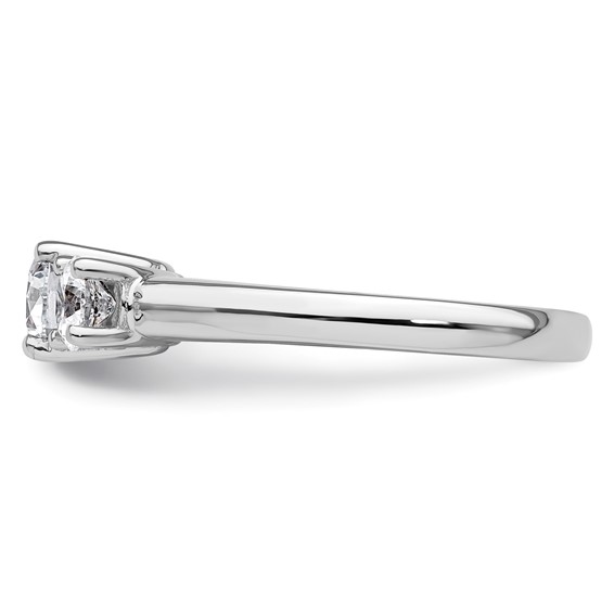 14K White Gold 3-Stone (Holds 3/4 carat (5.80mm) Round Center and (2-4.6mm) Round Sides) Engagement Ring Mounting