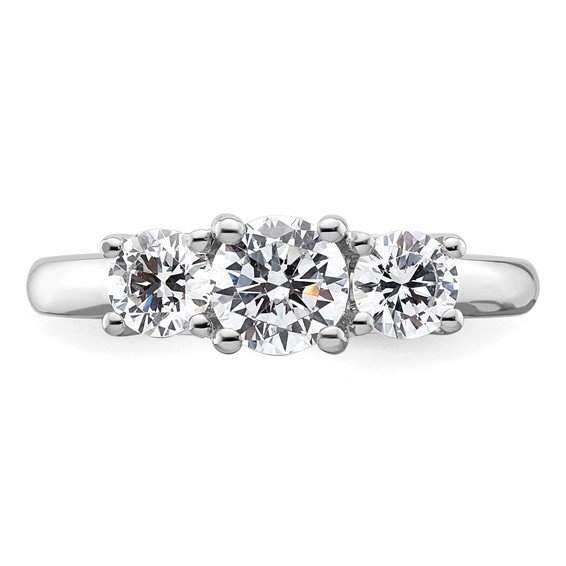 14K White Gold 3-Stone (Holds 3/4 carat (5.80mm) Round Center and (2-4.6mm) Round Sides) Engagement Ring Mounting